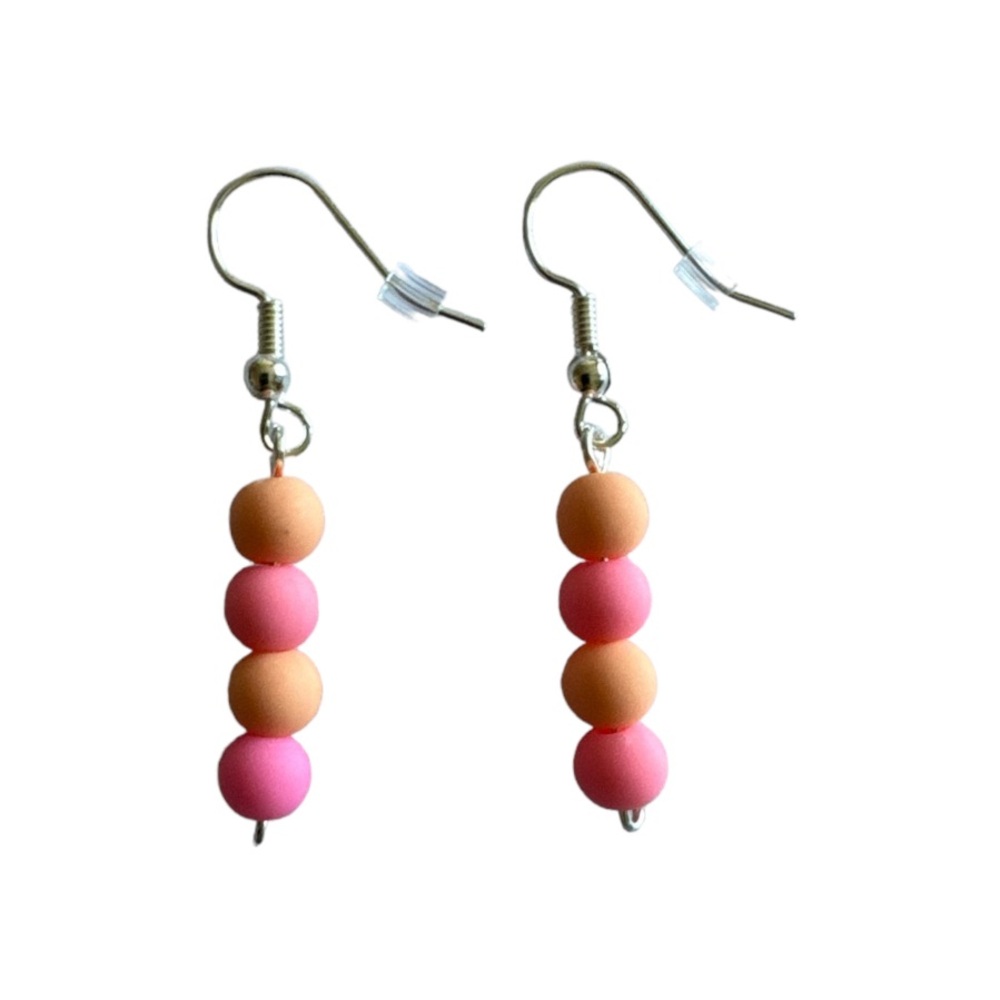 Handcrafted Peach & Pink Acrylic Beaded Earrings